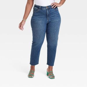 Women's High-Rise Cropped Slim Straight Jeans - Ava & Viv Medium Wash 18